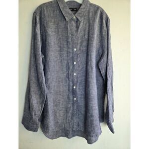 Lord & Taylor Women Chambray Blue 100% Linen Button Down Tunic Blouse size XL